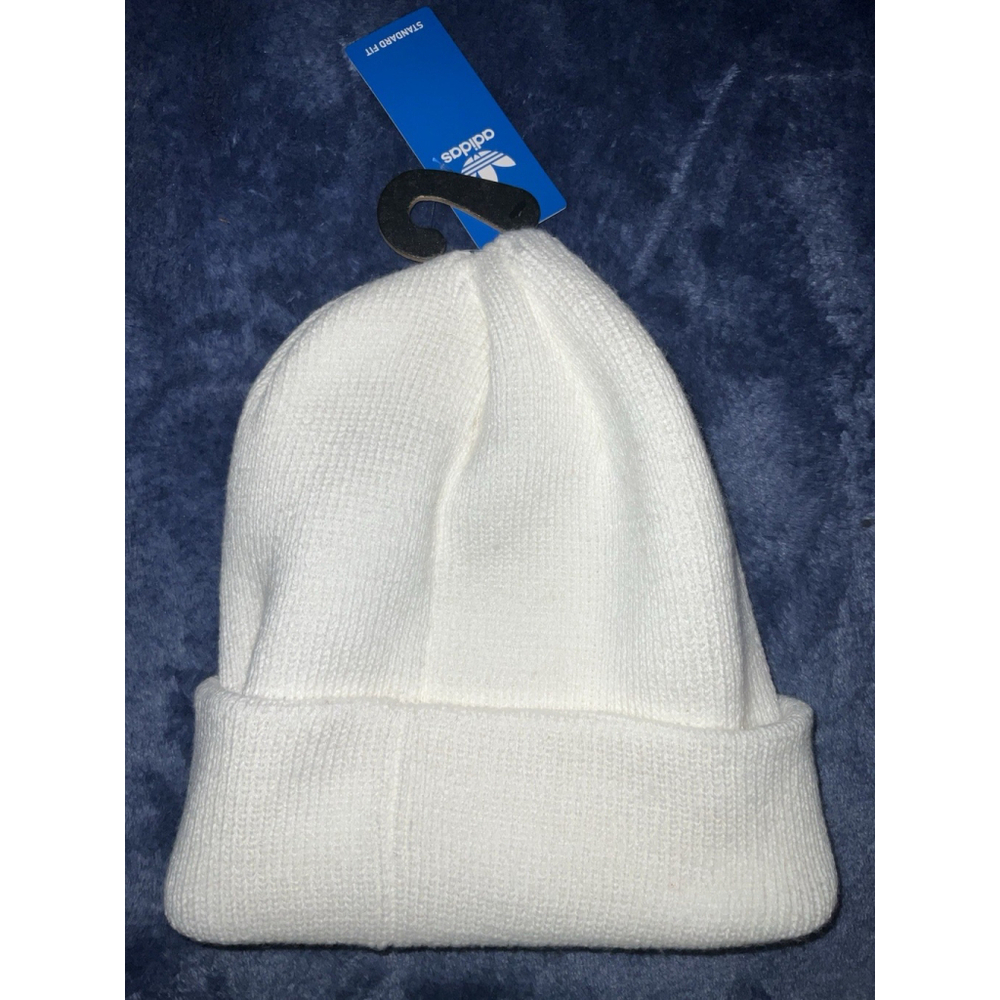 Adidas Beanie White With Black Trefoil Logo One Size Unisex - Picture 5 of 6